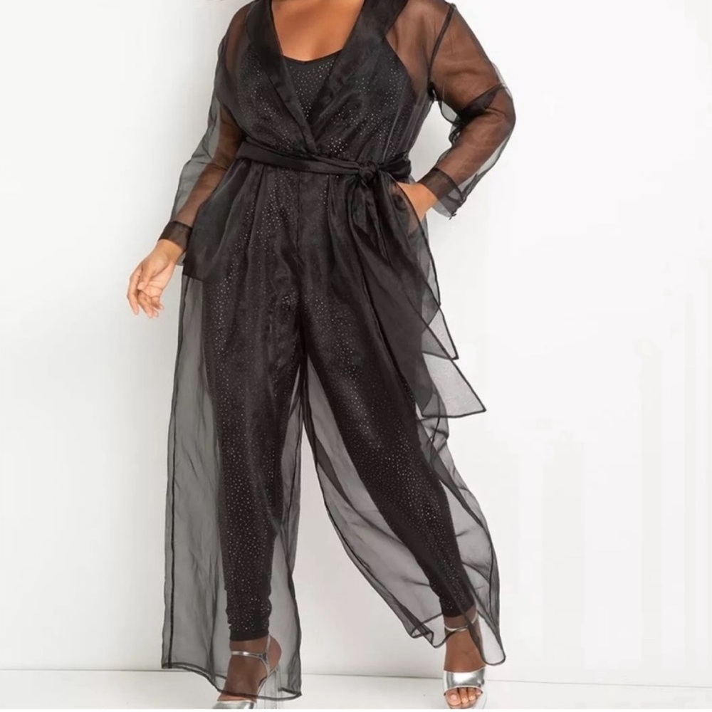 Eloquii Black Organza Jumpsuit Size 18